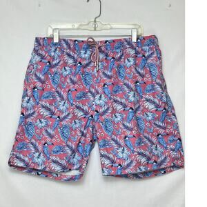 Peter Millar Men XL Blue/Pink Seaside Collection Floral Print Swim Trunk Beach